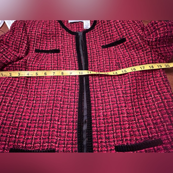Alfred Dunner Petite Red and Black Tweed Open-Front Blazer - Picture 6 of 8